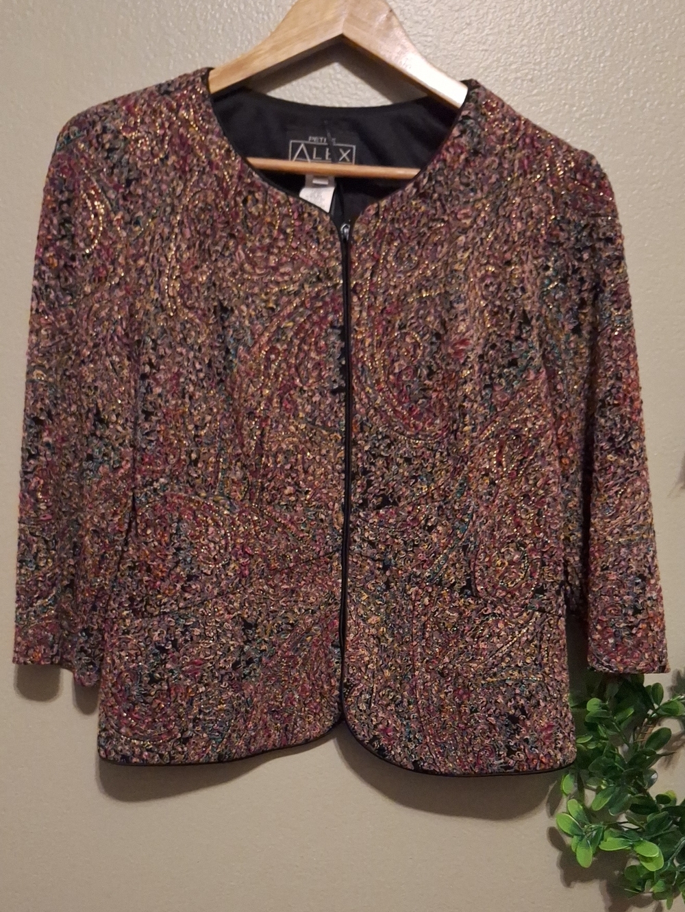 Alex Evenings Multicolor Textured Zip-Front Jacket Size LP